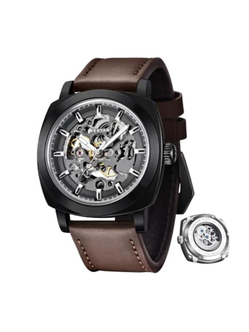Mens Automatic Mechanical Watches 45MM Skeleton Dress Watch